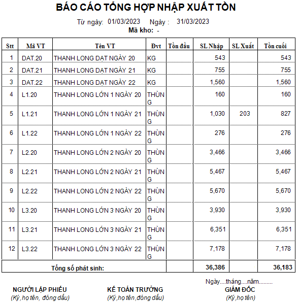 Báo cáo nhập - xuất - tồn kho